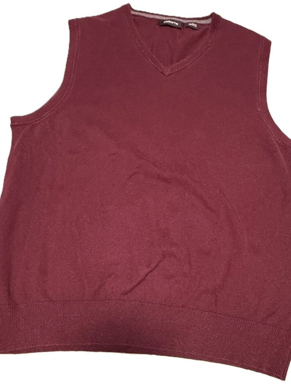 Clairborne Maroon Burgundy V-Neck Sweater Vest Sleeveless Pullover Mens